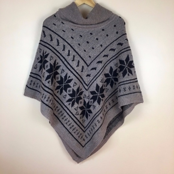 Fair Isle Cowlneck Wool Sweater Cape Poncho sz M - Picture 1 of 7